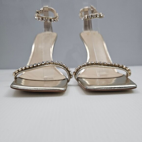 Marc Fisher Karima Rhinestone Heel Sz 9 Metallic Gold Leather Ankle Strap Sandal - Picture 8 of 16